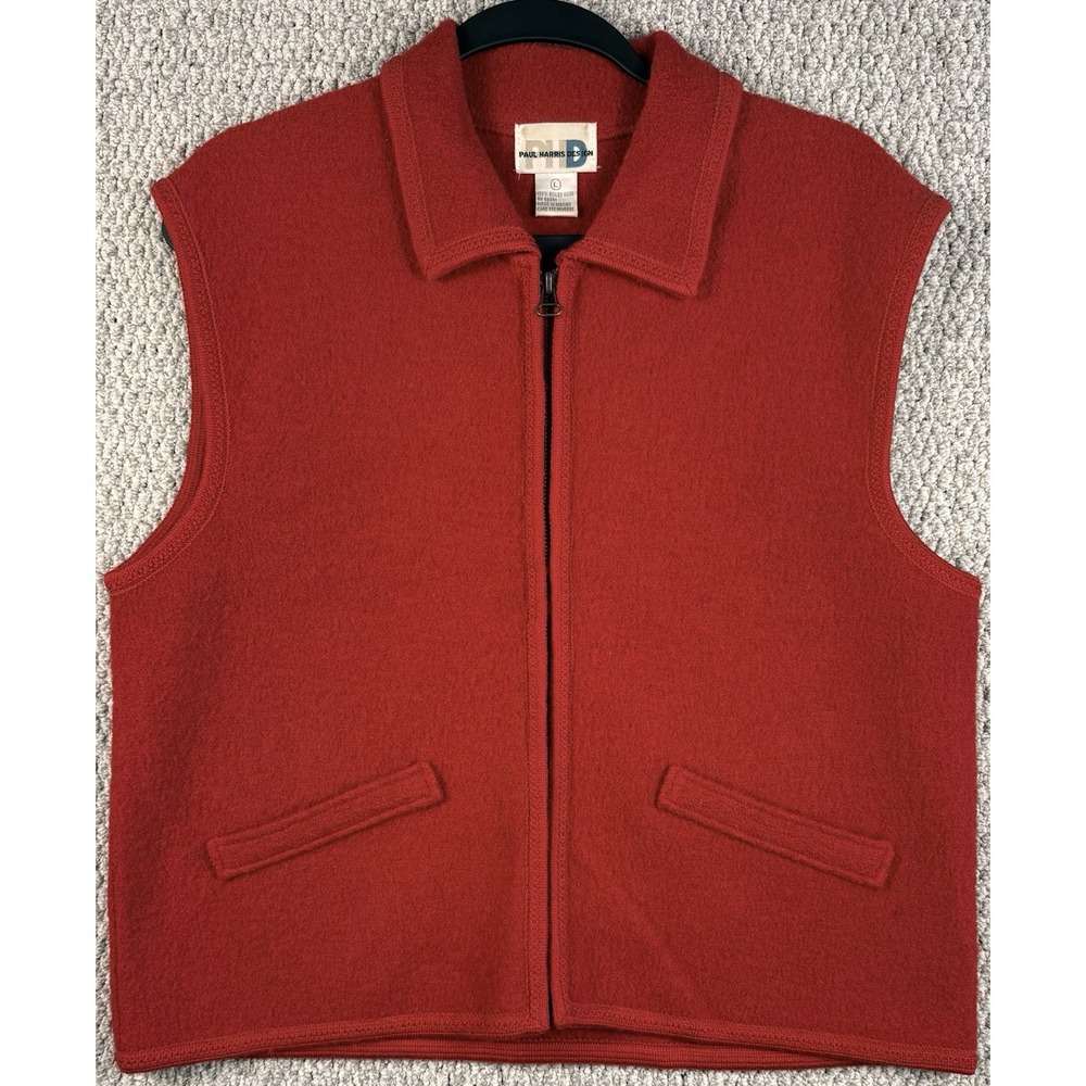 Vintage 1990s Paul Harris Boiled Wool Vest Red Full Zip USA Women's Large